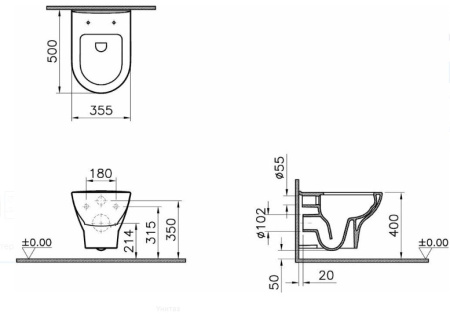 Фото унитаз подвесной безободковый vitra zentrum 5795b003-6077, сиденье микролифт