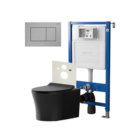 Фото сет: инсталляция point элемент pn45120 +клавиша ника нерж сталь браш pn44081sb+унитаз вега чёрн мат