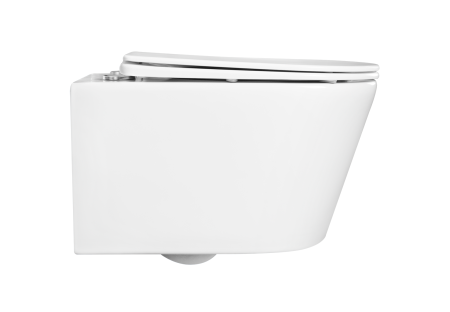 Фото унитаз подвесной безободковый aquatek оберон aq1363w-00 533*360*344 мм, горизонтальный выпуск, тонкое сиденье с механизмом плавного закрывания, крепеж