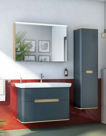 Фото тумба подвесная с раковиной vitra sento с подсветкой 60838 100 см, серый матовый