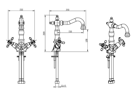 Фото смеситель для раковины высокий boheme satine 292-st, золото