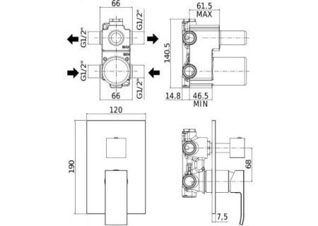 Фото встраиваемый смеситель для ванны и душа paffoni elle el018cr/m, хром
