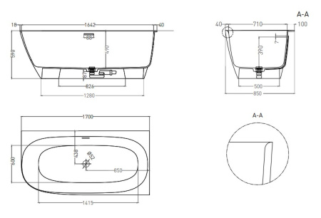 Фото ванна salini s-sense sofia corner r 102514grf 170*85 см, глянец покраска по ral полностью