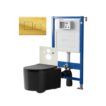 Фото сет: инсталляция point элемент pn45120 + клавиша афина золото pn44041g + унитаз веста чёрн мат