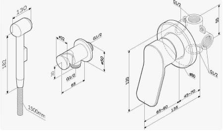 Фото смеситель с гигиеническим душем am.pm x-joy f40h85a22, черный матовый