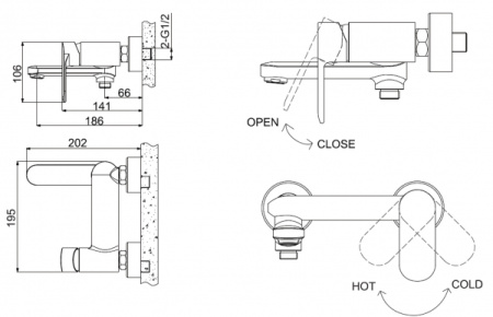 Фото смеситель для ванны и душа bravat opal, черный
