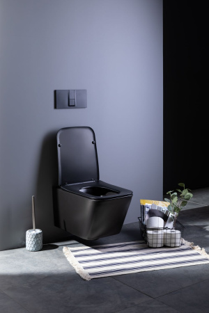 Фото унитаз подвесной безободковый aquanet rimless tavr-w bl-103n-wht черный матовый, сиденье микролифт