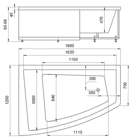 Фото акриловая ванна aquatek оракул правая 180*125 см, белая