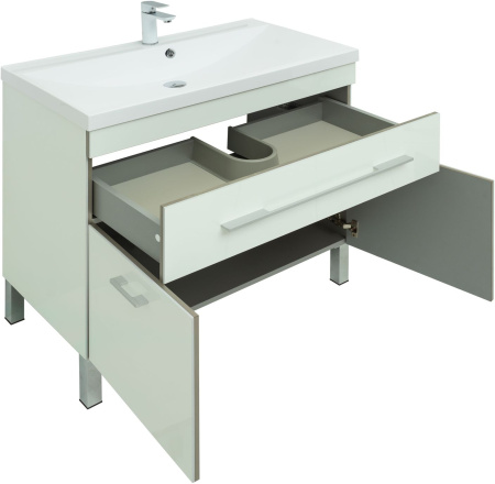 Фото тумба напольная с раковиной aquanet верона 90 белый, 1 ящик 2 дверцы