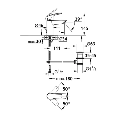 Фото смеситель для раковины aquame aqmp6111 с д/к, хром