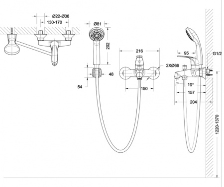 Фото смеситель для ванны и душа bravat fit, черный