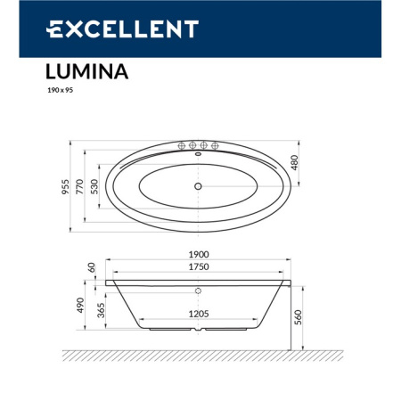 Фото акриловая ванна excellent lumina 190*95 см, белая