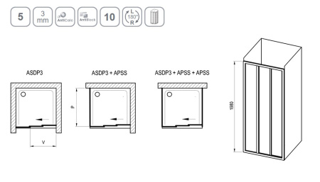 Фото дверь в нишу ravak supernova asdp3-100 00va03r2zg 100*198 см, профиль черный/стекло матовое