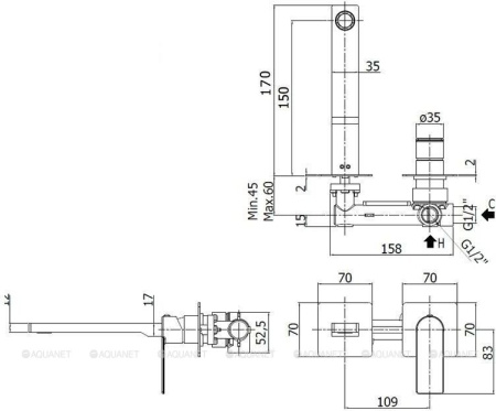 Фото смеситель для раковины paffoni tango ta104st70 встраиваемый в стену, сталь