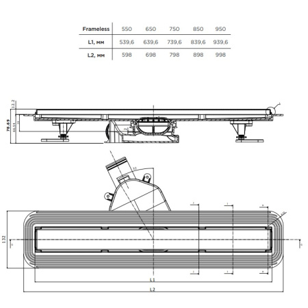 Фото душевой трап pestan frameless line 850 мм под плитку, хром
