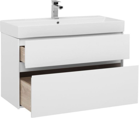 Фото тумба подвесная с раковиной aquanet бруклин 100 белый