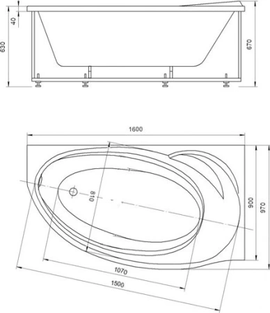 Фото акриловая ванна aquatek бетта 160*95 см, белая