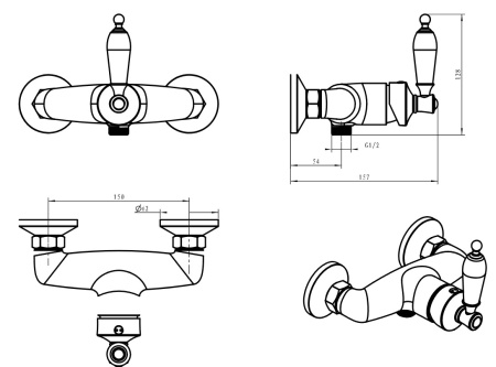 Фото смеситель для душа boheme vogue 204, бронза