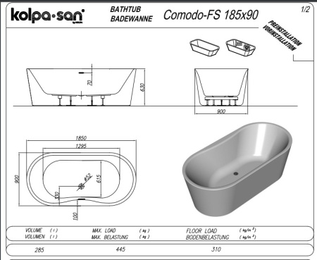 Фото акриловая ванна kolpa san comodo 185*90 см