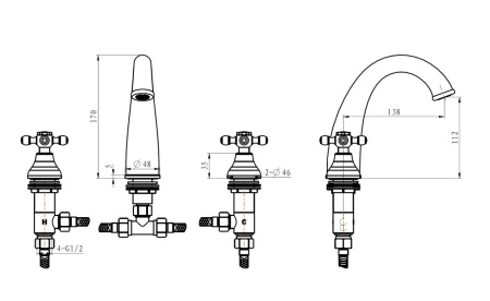 Фото смеситель для раковины на 3 отверстия boheme flora 277-fl, хром