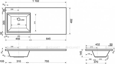 Фото раковина под тумбу эстет даллас 110 l, белая
