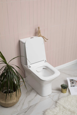 Фото унитаз напольный безободковый aquanet rimless cube-c cl-12248b белый, сиденье микролифт