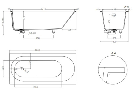 Фото ванна salini s-sense ornella kit 102412mrf 180*80 см, матовый покраска по ral полностью