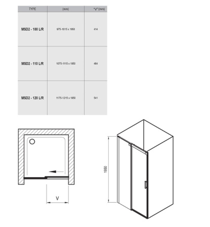 Фото дверь в нишу ravak matrix msd2-110 l 0wld0u00z1 110*195 см, профиль сатин/стекло прозрачное