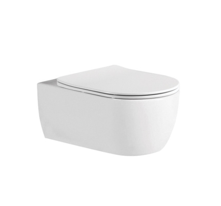 Фото унитаз подвесной безободковый aquatek европа aq1106l-00 525*360*260 мм, горизонтальный выпуск, тонкое сиденье с механизмом плавного закрывания, крепеж