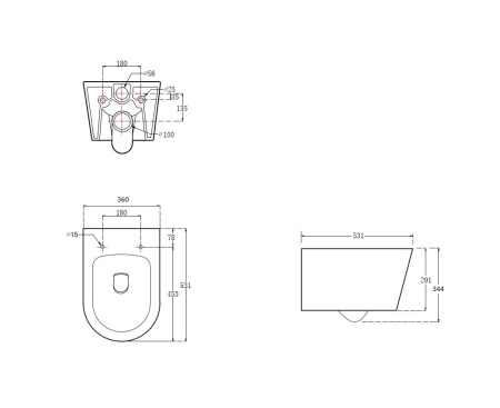 Фото унитаз подвесной безободковый aquatek оберон aq1365t-00, 531*360*344 мм, смыв tornado, горизонтальный выпуск, тонкое сиденье с механизмом плавного закрывания, крепеж