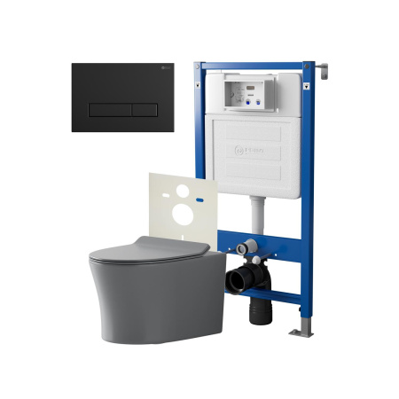 Фото сет: инсталляция point элемент pn45120 + клавиша меркурий черн мат pn44831bm + унитаз вега сер мат