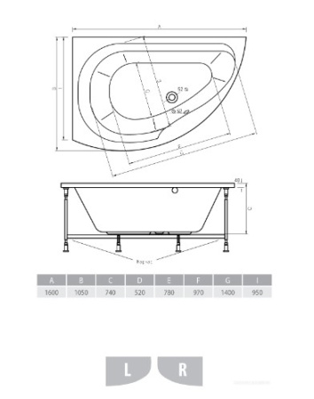 Фото акриловая ванна alpen dallas левая 160*105 см, белая