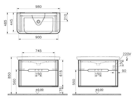 Фото тумба подвесная с раковиной vitra sento с подсветкой 60838 100 см, серый матовый