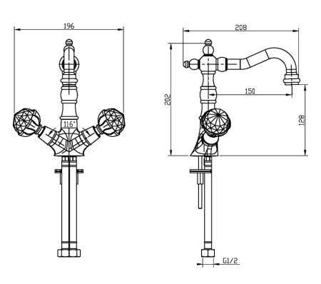 Фото смеситель для раковины высокий boheme brillante presente 352, хром