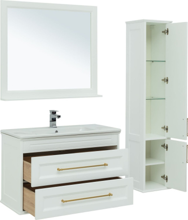 Фото комплект мебели aquanet бостон м 100 белый (ручки золото)