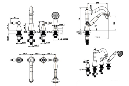 Фото смеситель на борт ванны boheme royal crystal 395-royal/crst black, золото