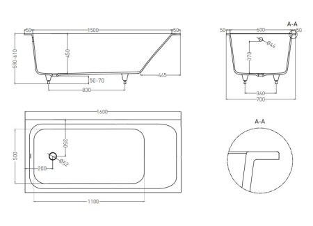 Фото ванна salini orlanda s-sense 102015grh 160*70 см, глянец покраска по ral снаружи
