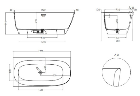Фото ванна salini s-sense sofia corner l 102515grf 170*85 см, глянец покраска по ral полностью