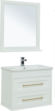 Фото комплект мебели aquanet бостон м 80 белый (ручки золото, раковина бостон)