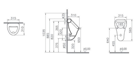 Фото писсуар подвесной vitra arkitekt 6201b003-0199 подвод сзади, белый