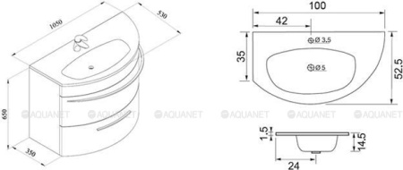 Фото тумба подвесная с раковиной de aqua эскалада 100 l белый