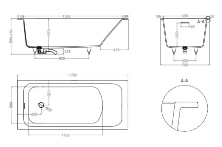 Фото ванна salini s-stone orlanda kit 102121mrf 170*70 см, матовая покраска по ral полностью