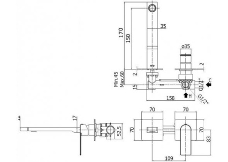 Фото смеситель для раковины paffoni tango ta104cr70 встраиваемый в стену, хром