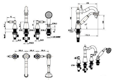 Фото смеситель на борт ванны boheme camelia 396-camelia, хром