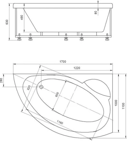 Фото акриловая ванна aquatek аякс 2  правая 170*110 см, белая