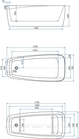 Фото акриловая ванна aquanet family trend 170*80 см, белая