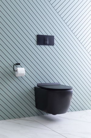 Фото унитаз подвесной безободковый aquanet rimless cetus-bw bl-102n-wht черный, сиденье микролифт