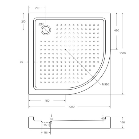 Фото поддон акриловый cezares tray-a-r-100-550-15-w0 100*100 см, белый