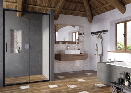 Фото дверь в нишу ravak blix slim blsdp2-110 x0pmd0300z1 110*195 см, профиль черный/стекло прозрачное