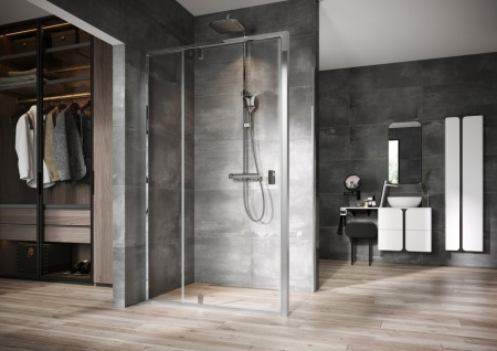 Фото неподвижная стенка ravak nexty npss-100 90oa0u00z1 100*195 см, профиль сатин/стекло прозрачное